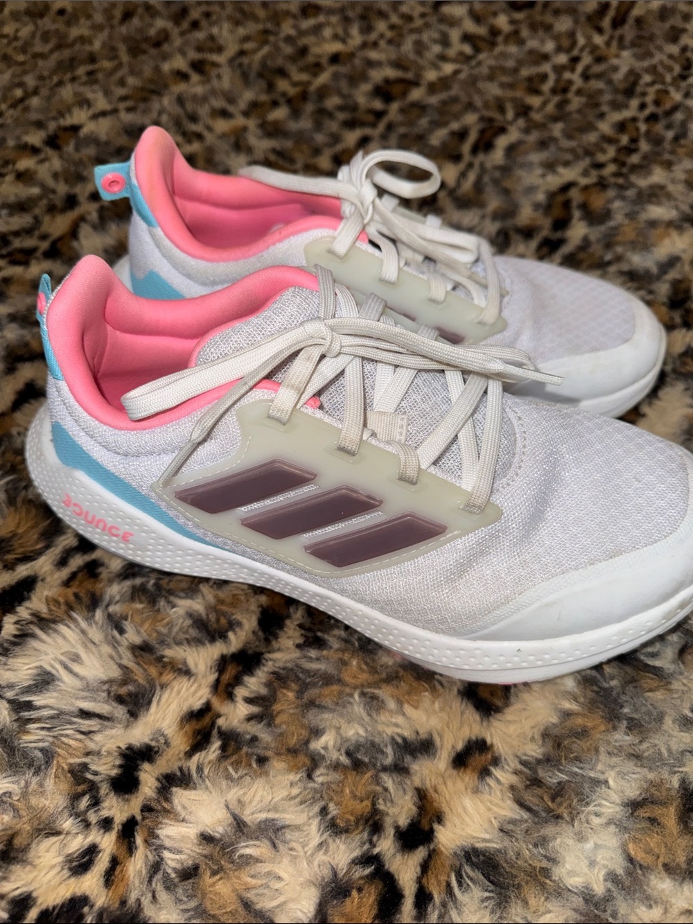 adidas Kids White Athletic Sneakers with Pink and Light Blue Accents